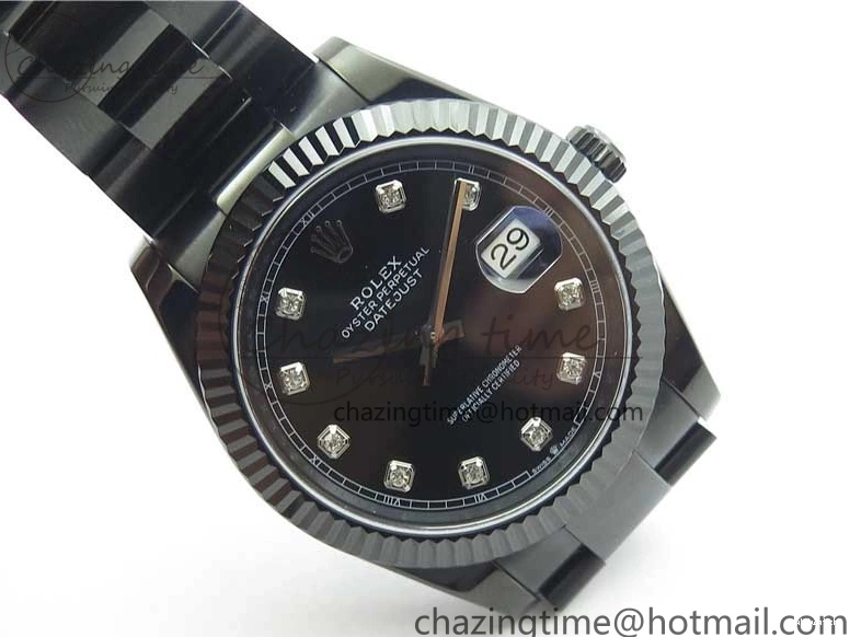 All Markers A3235 on Oyster Bracelet 41 Black Dial Black PVD Best Edition VRF Diamonds DateJust PVD 0128